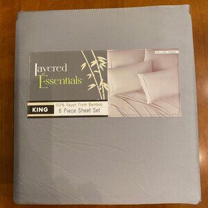 NEW Layered Essentials 100% Rayon from Bamboo Gray 6 Piece Sheet Set, King